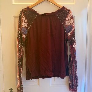 Free People Top with Embellished Sleeves